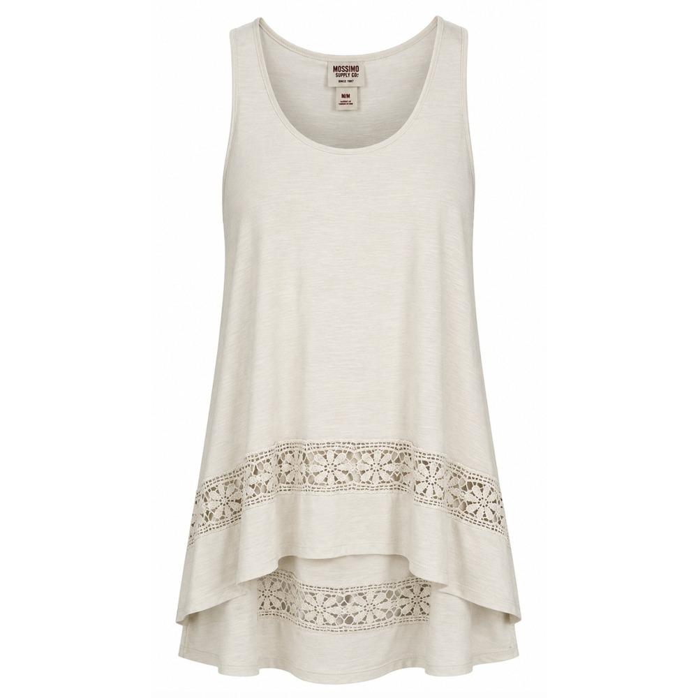 Mossimo Supply Co. High-Low Tank Top Women Size M Cream Crochet Lace Trim NWT